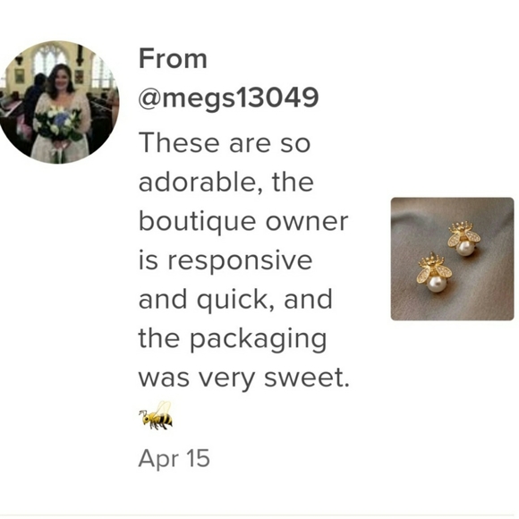 Bee Earrings Pearl Rhinestone  Gold Vermeil S925 Studs - Picture 4 of 13